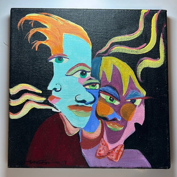 10x10” acrylic painting on hand stretched canvas pop art character fantasy faces - Picture 1 of 3